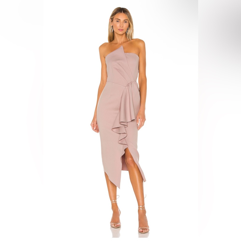 Elliatt One-Shoulder Dusty Rose Ruffle Midi Dress